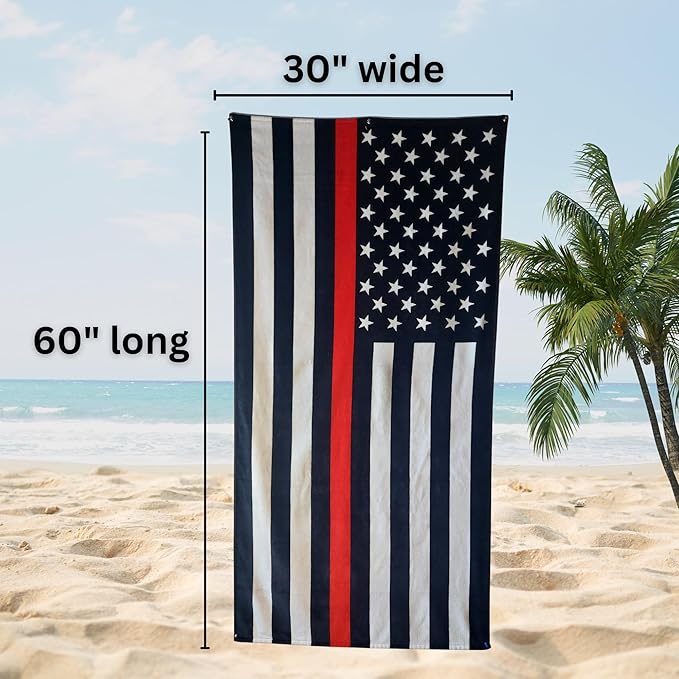 Fallen First Responder Beach Towel 30”x60” – 100% Cotton Velour, Absorbent, Quick-Dry, Easy Pack for Travel, Beach, Pool, or Sunbathing – Lightweight, Compact Thin Blue, Red & Green Line Tribute