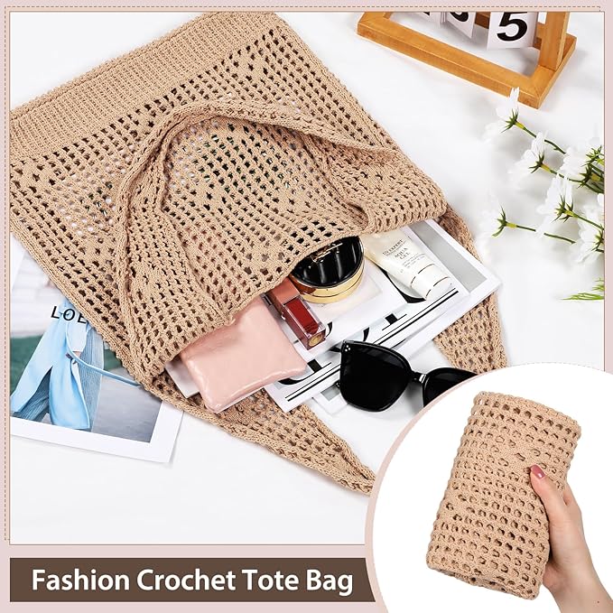 Sightor Crochet Tote Bag, Mesh Beach Bag Knit Summer Hobo Bag Vacation Boho Tote Bag for Women
