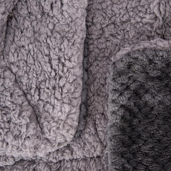 Fuzzy Sherpa Reversible Blanket for Baby, Soft Warm Cozy Coral Fleece Toddler, Infant or Newborn Reversible Blanket for Crib, Stroller, Travel, 30”×40”, Dark Grey