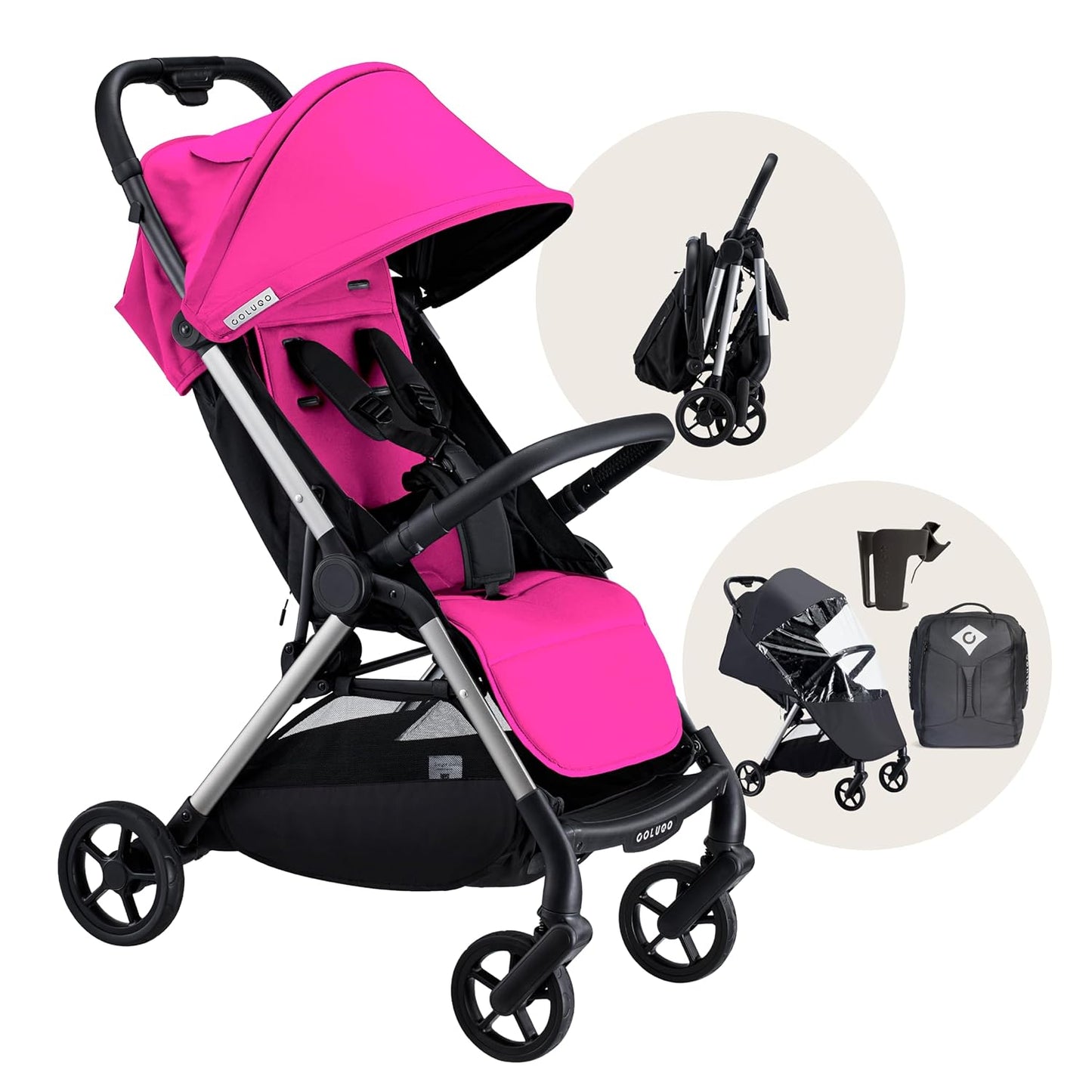 Colugo The One Stroller - Lightweight Easy Fold Compact Toddler and Baby Stroller for Travel, Large Storage Basket, One Hand Fold, Includes Raincover, Bumper Bar, Cupholder (Knockout Pink)