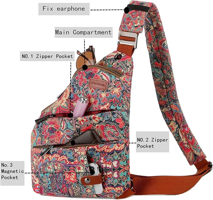 Women's Floral Small Sling Bag Anti Theft Travel purse Bag Crossbody Chest Shoulder Bag XB-16 | Floral, Anti Theft, Travel purse, Bag, Chest