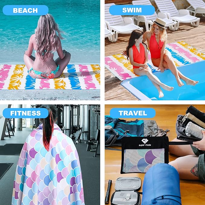 2 Pack Microfiber Beach Towel: Oversized Pool Towel 75”x 35”, Sand-Free Beach Towel, Quick Drying Camping Towel, Super Absorbent Bath Towel Blanket, Soft Breathable and Lightweight for Kids & Adults