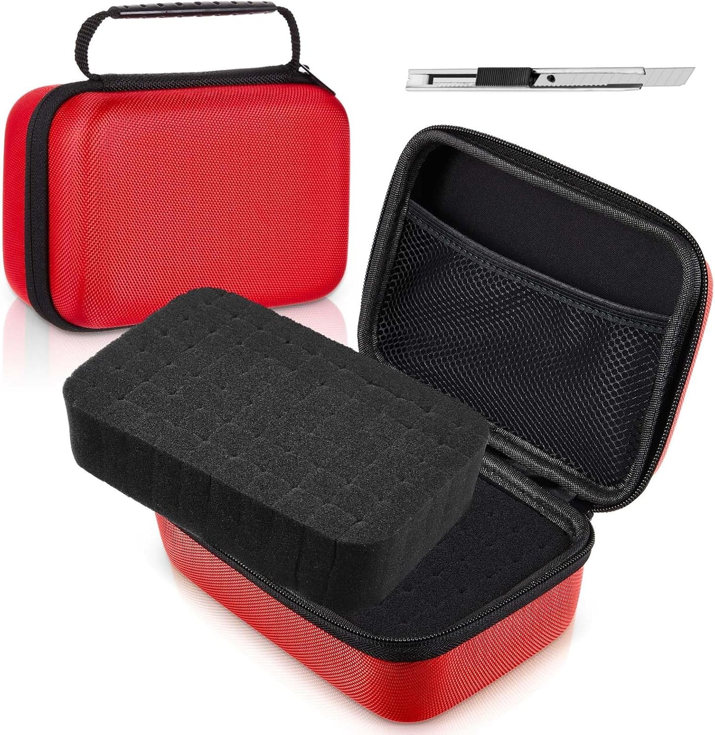 EVA Hard Case with Customizable Foam Protective EVA Carrying Case Shockproof Outdoor for Camera, Digital Products, Electronic Instruments with Knife(Red,7.1 x 4.7 x 3.1 Inch)