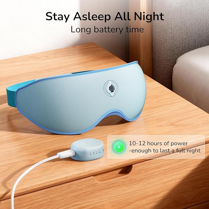 Housbay Sleep Mask with Sound Machine for Sleeping, Blackout Eye Mask, Blocks Noise, 3D Contoured, Zero Eye Pressure for Side Sleepers, Ice Blue
