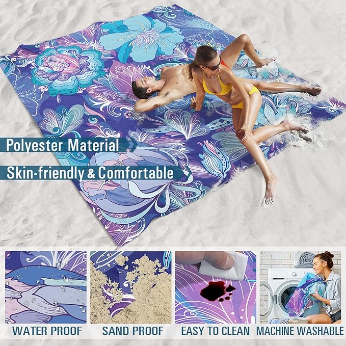 Beach Blanket Sandproof Waterproof 78''×110'' 1-7Adults Oversized,Compact Lightweight Durable Beach Mat for Travel Camping Hiking Picnic Blanket