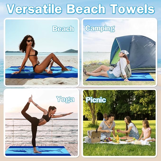 Shark Beach Towel - 35x70 Inch Fast Dry Microfiber Towel, Lightweight & Versatile for Beach, Pool, Yoga, Travel, Ideal as Beach Blanket & Vacation Essential