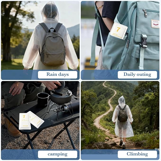 Disposable Rain Ponchos for Adults, 5Pcs Card-Sized Emergency Ponchos with Hood Clear Ponchos Family Pack for Travel, Waterproof PE Raincoats with 10Pcs Shoe Toe Sticker for Women, Men, Kids