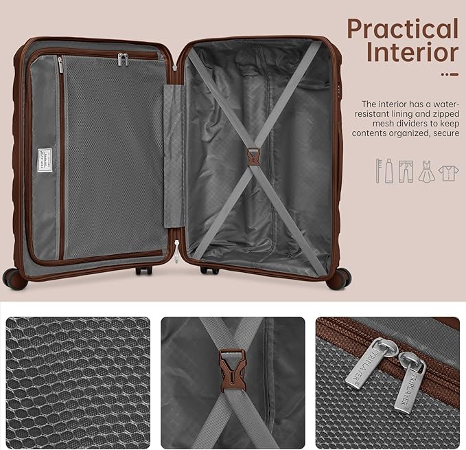 Luggage Sets 5 Pieces, Suitcase Set with Spinner Wheels, 3 Piece Luggage Set with Backpack (28/24/20inch Mocha)