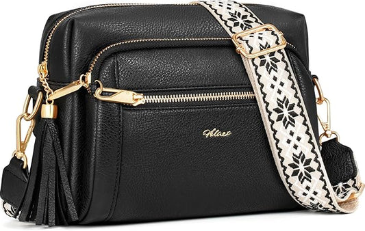 Small Leather Crossbody Bags for Women Anti theft Purses and Handbag Shoulder Hangbag with Wide Strap Tassel