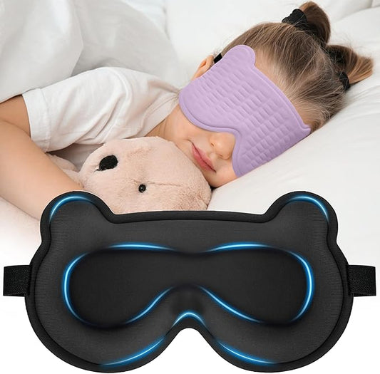 Kids Sleep Mask, 3D Sleeping Eye Mask for Kids with Adjustable Elastic Strap, Bear Shape Eye Cover with Memory Foam, Soft & Light-Blocking, Gift for Boys Girls Teens Age 5–15 (Purple)
