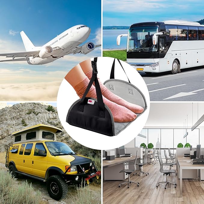 2-in-1 Foot Hammock with Premium Memory Foam – Travel Leg Rest for Long Flights | Portable Airplane & Desk Footrest