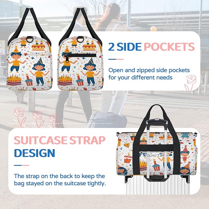 Happy Birthday Travel Duffle Bag for Women Men, Overnight Weekender Bag, Carry on Tote for Sport Gym