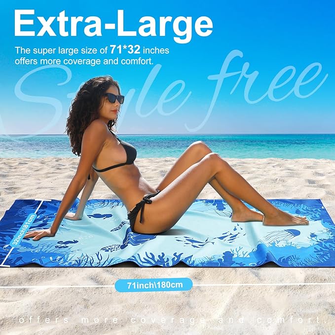 2 Packs Lightweight Thin Microfiber Beach Towel Oversized Quick Dry Compact Sandproof Clearance Towels Sand Free Camping Swimming Pool Easy Pack Travel Accessories Essentials Adults Starfish Turtle