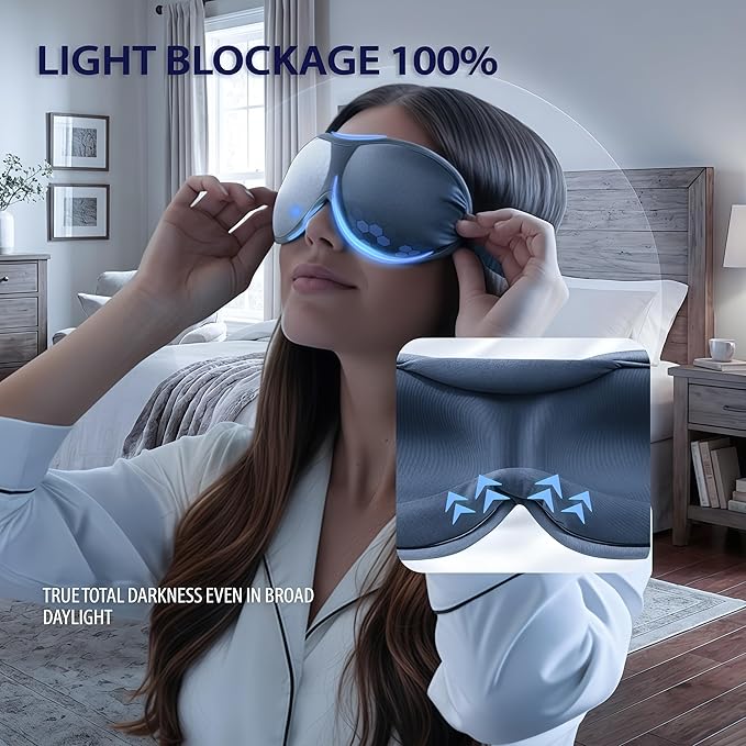 Ultra-Thin 3D Sleep Mask for Side & Back Sleepers, 100% Light Blocking Eye Mask for Sleep, Zero Pressure, Soft & Breathable Night Blindfold for Men & Women, Travel & Plane (Gray)