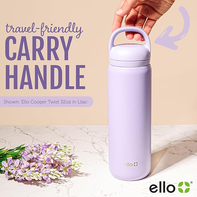 Ello Cooper Twist 18oz Kids Stainless Steel Water Bottle with Chug Lid | Leak Proof Double Walled and Vacuum Insulated | Fits Car Cupholder | Built in Carry Loop | Dishwasher Safe | Gray