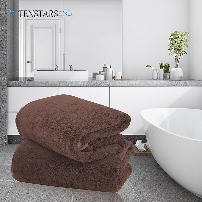 TENSTARS Silk Hemming Bath Towels for Bathroom Clearance - 27 x 55 inches - Light Thin Quick Drying - Soft Microfiber Absorbent Towel for Bath Fitness, Sports, Yoga, Travel, Gym - 2 Pack, Wood Brown