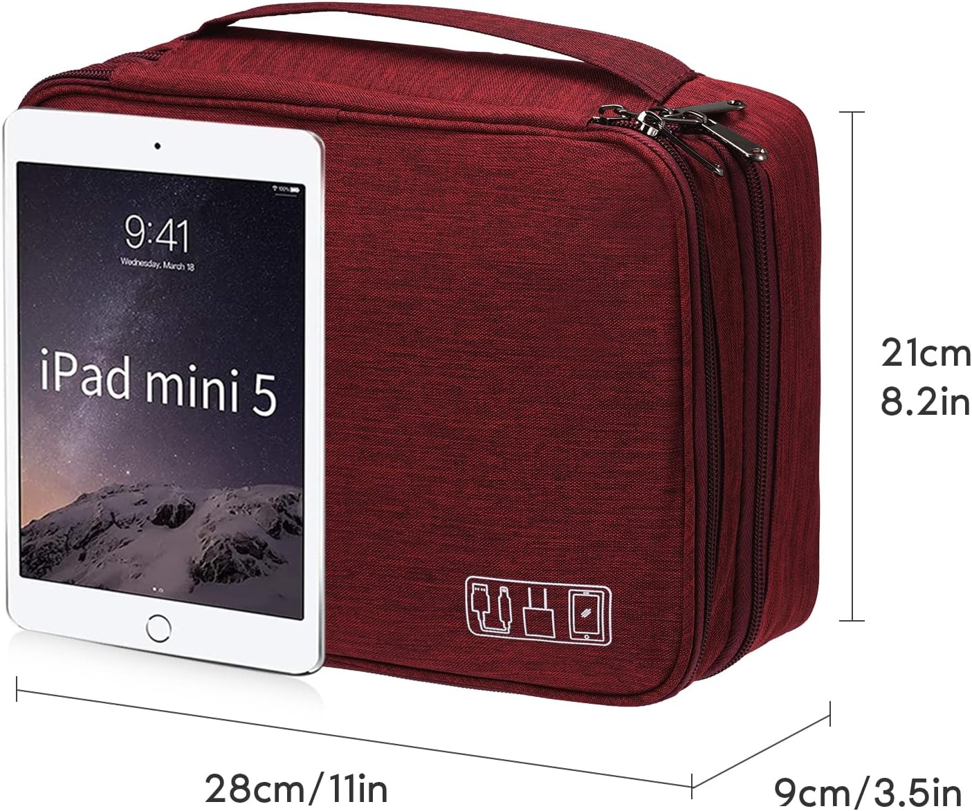 Electronics Organizer, OrgaWise Electronic Accessories Bag Travel Cable Organizer Three-Layer for iPad Mini, Kindle, Hard Drives, Cables, Chargers