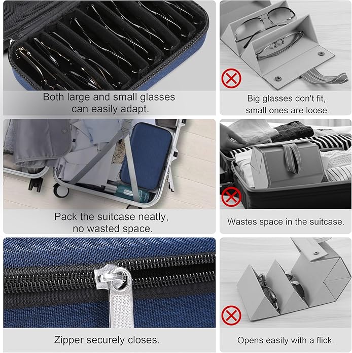 Bukere Travel Sunglasses Organizer Case Adjustable Slot For Multiple Eyeglasses Hard-shell Portable Storage Box for Men Women