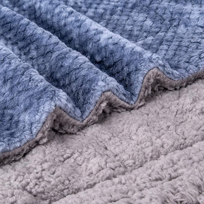 Fuzzy Sherpa Reversible Blanket for Baby, Soft Warm Cozy Coral Fleece Toddler, Infant or Newborn Reversible Blanket for Crib, Stroller, Travel, 30”×40”, Smoked Blue