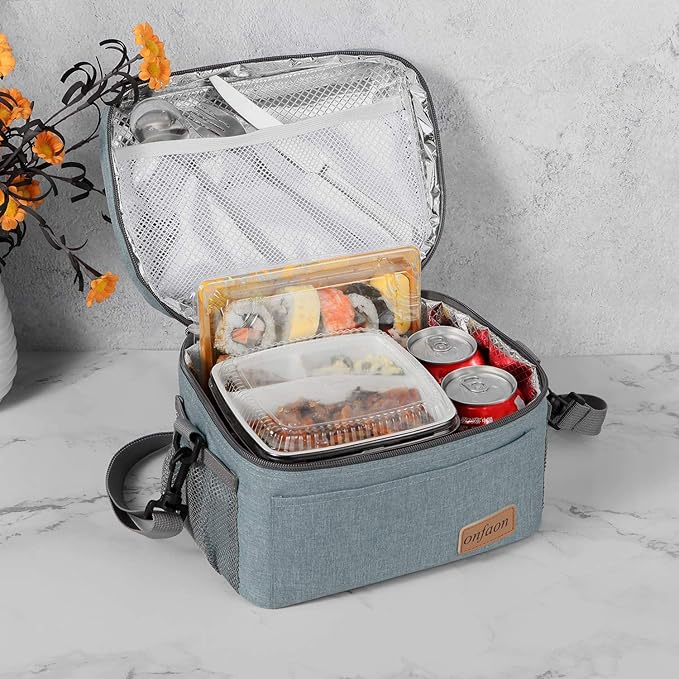 Lunch Bag for Men/Women, Insulated Reusable Lunch Box Leakproof Cooler Tote Bag Freezable with Adjustable Shoulder Strap for Office Work Picnic Beach(Grey)