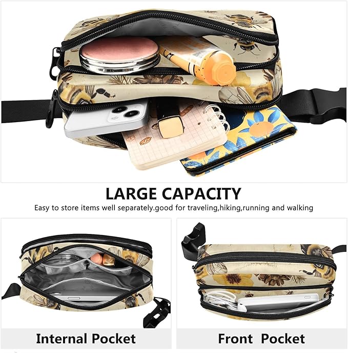 Bees and Pine Cones Fanny Pack for Women Men Water Resistant Fashion Waist Packs with Adjustable Strap Belt Bag for Travel Workout Jogging Hiking 21219205