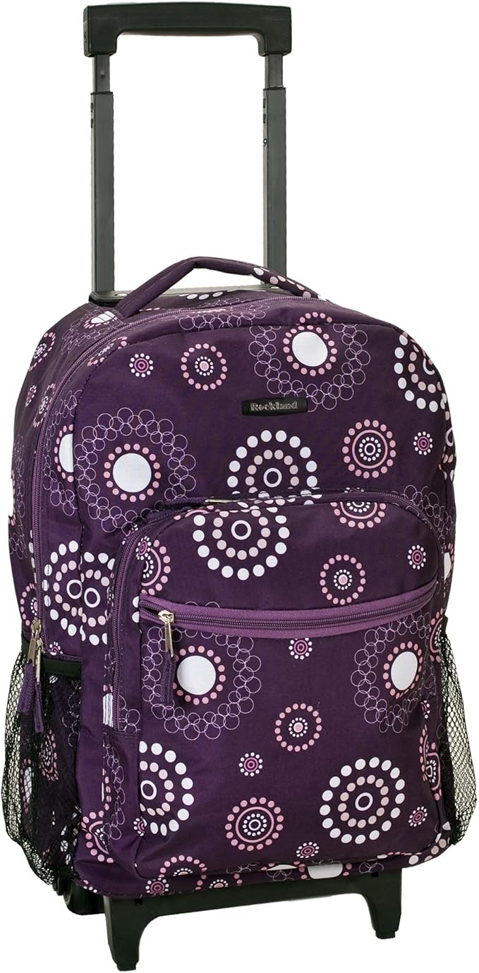 Rockland Double Handle Rolling Backpack, Purple Pearl, 17"