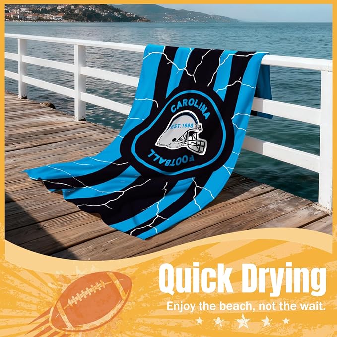 Football Fan Thin Lightweight Microfiber Beach Towel Carolina Themed Big Absorbent Oversized Towels Men Women Gear Panthers Team Boyfriend Bf Dad Friend Christmas Xmas Gag Unique Gifts