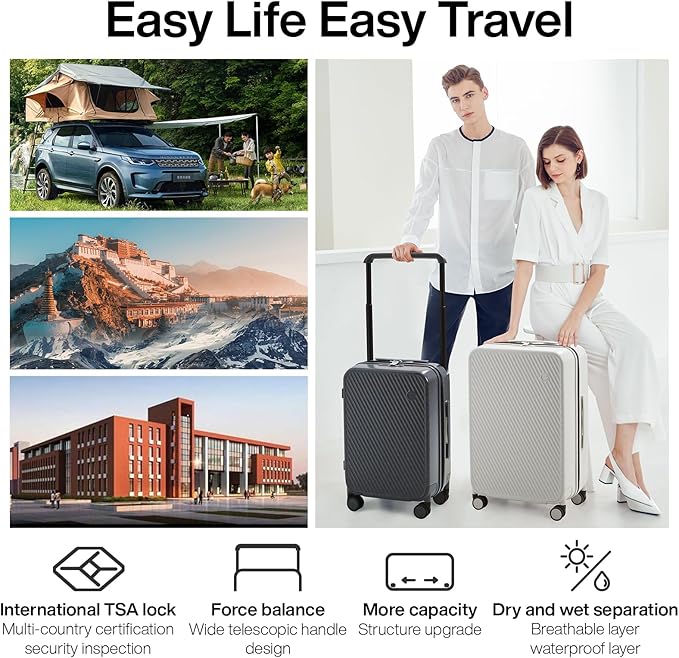 mixi Large Capacity Expandable Luggage Suitcases With Spinner Wheels,Upgrade Wide Handle PC Hardshell Rolling Travel Suitcase with TSA Lock, Checked-Medium 24-Inch, Smoke White
