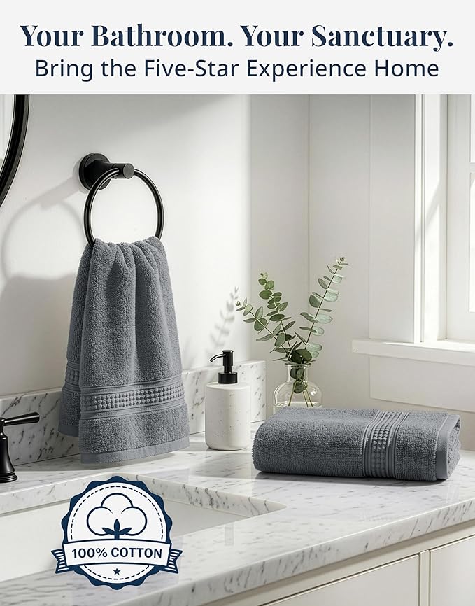 LANE LINEN Hand Towels for Bathroom - 6 Pack (16" x 28"), 100% Cotton Face Towel Set - Soft, Fade & Shrink Resistant - Hotel & Spa Inspired Hand Towels for Bathroom for Modern Family Homes - Cool Grey