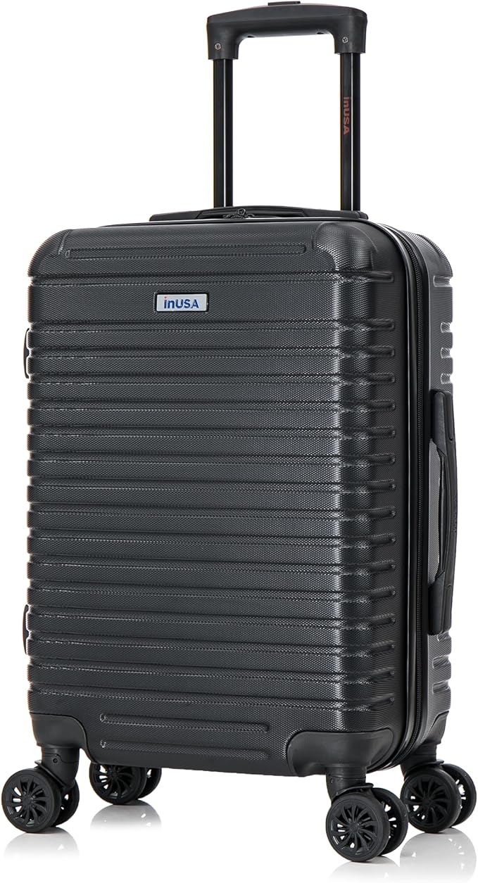 InUSA DEEP Luggage with GEL Handle | Spacious Traveling Suitcases, Travel Suitcase with Dual Spinner Wheels and Studs | 20 Inch Carry On Hardside Luggage | Black