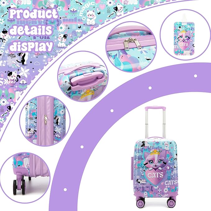 Kids Suitcase Set for Girls Hardside Luggage with Spinner Wheels 5 Piece 16inch Toddler Suitcase for Girls Travel Carry on Luggage Airline Approved