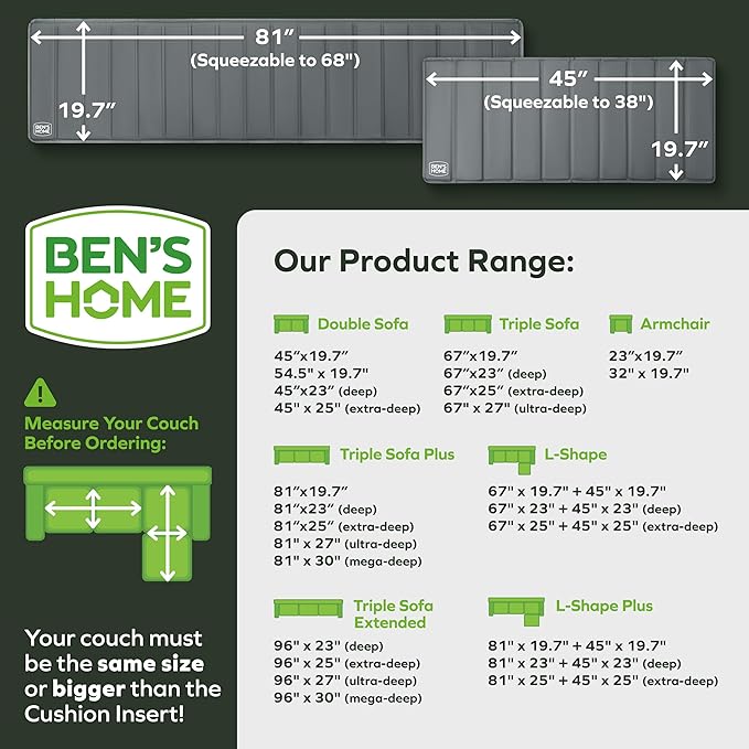 BEN'SHOME® Heavy Duty Sectional Sofa Support Board for Sagging Sofas | Fits 81"+45" L-Shape, 19.7" Deep | Protects Your Back from Sinking Seats | 0.5" Solid Wood, 400 LBS, Lifetime Replacement