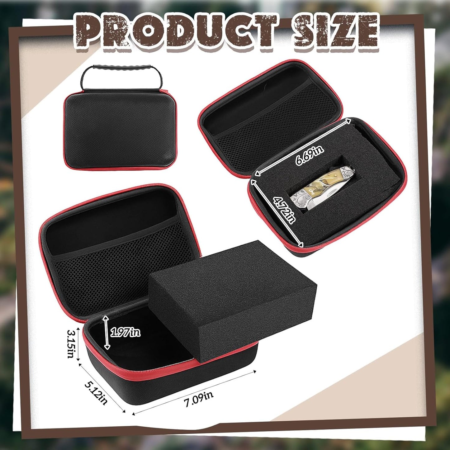 EVA Hard Case with Customizable Foam Protective EVA Carrying Case Shockproof Outdoor for Camera, Digital Products, Electronic Instruments with Knife(Black and Red,7.1 x 4.7 x 3.1 Inch)