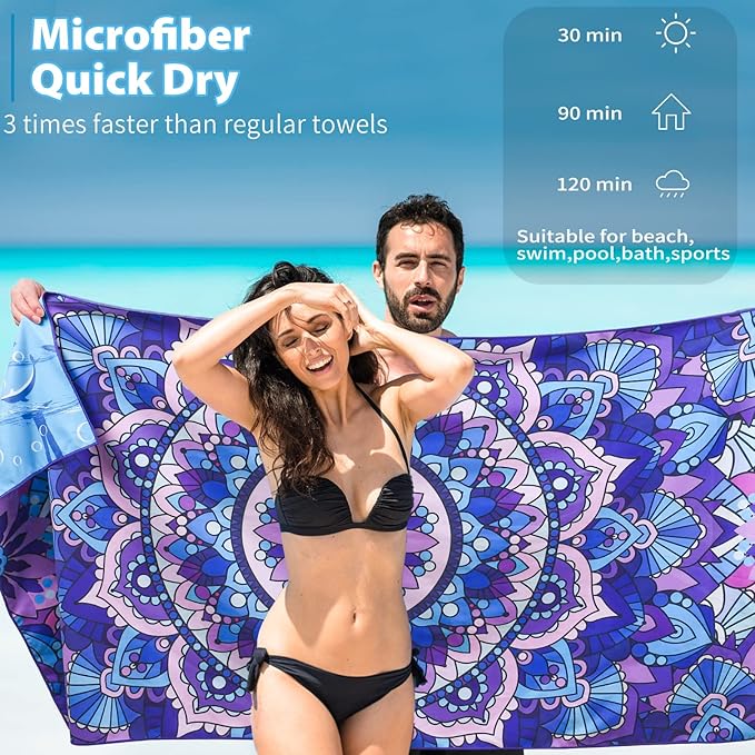TwoYek 6 Pack Microfiber Thin Beach Towel Lightweight 71x32 Oversized Extra Large Sand Free Towels Quick Dry for Travel Pool Yoga Gym Sports Beach Accessories Vacation Essential Gift