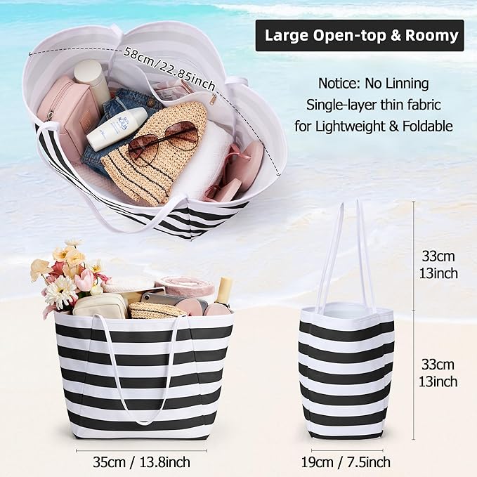 KALIDI Beach Tote Bag Women Large Waterproof Sandproof Shoulder Handbag Packable Grocery Bag Hobo Purse for Picnic Vacation
