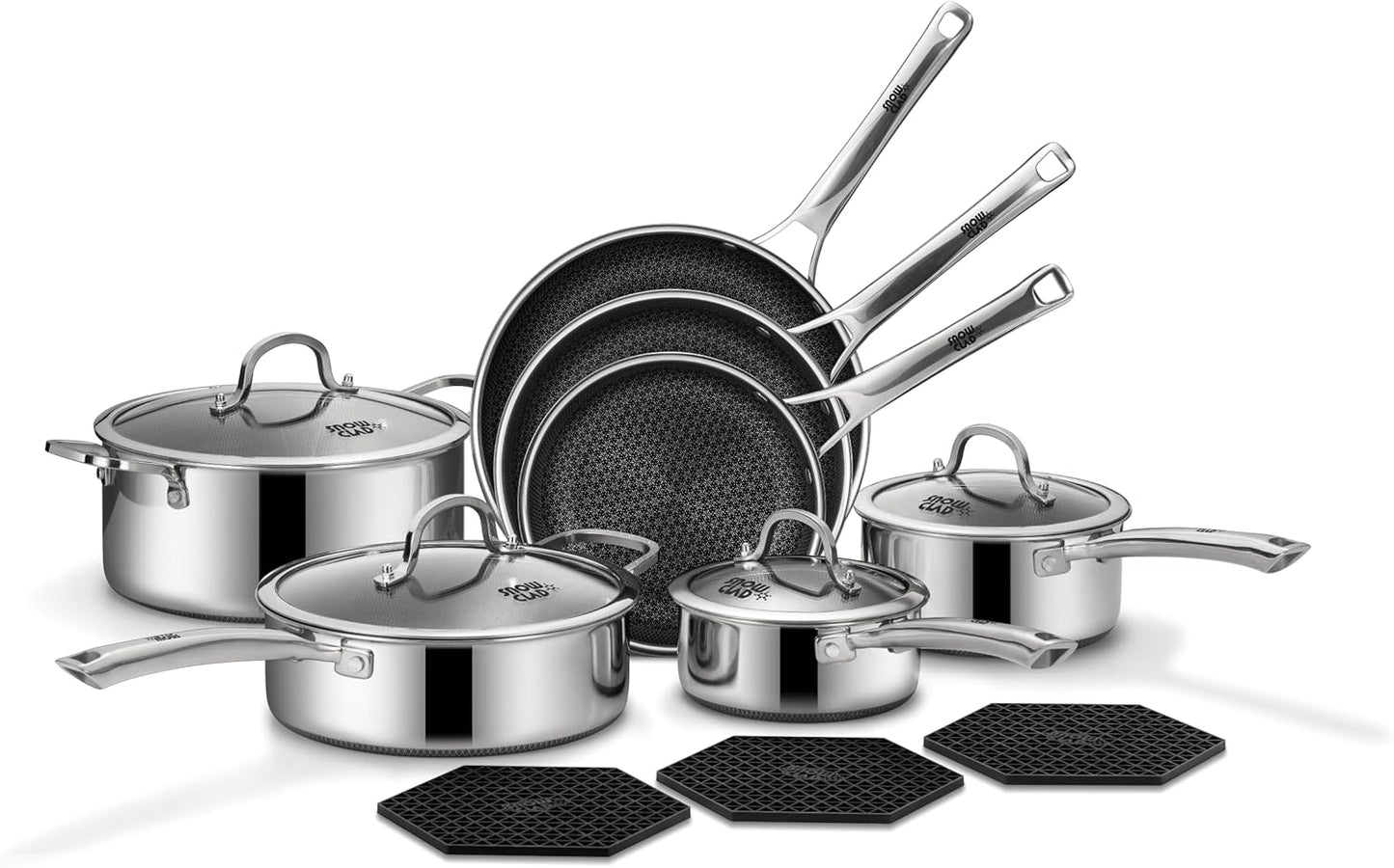 Pots and Pans Set Non Stick, 14 Pcs Hybrid Stainless Steel Cookware Sets, Non Stick Frying Pans, Saucepans, Saute Pan & Stock Pot, PFOA Free Kitchen Skillet,Induction Compatible