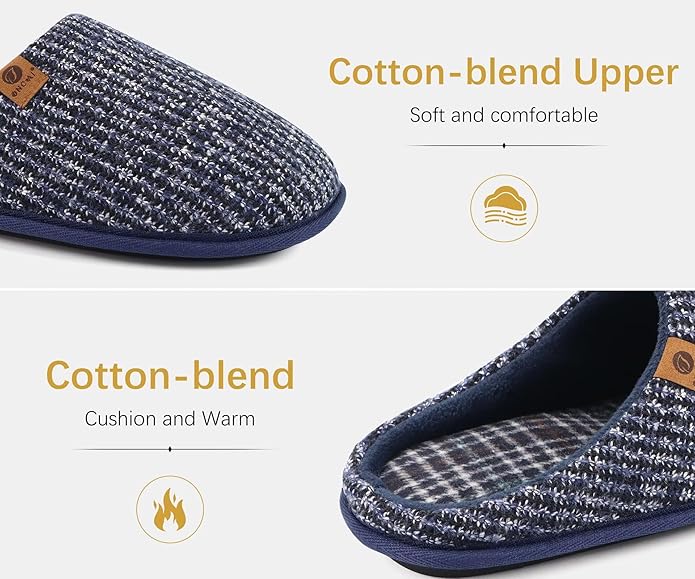 ONCAI Men's House Slippers Memory Foam Slip-On Warm Cozy Scuff Home Bedroom Shoes with Indoor/Outdoor Rubber Soles US Size 7-15