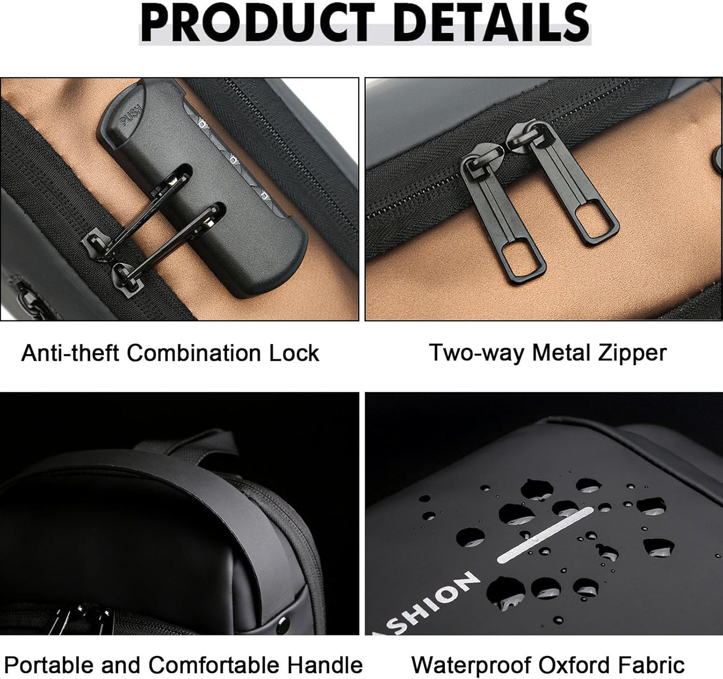 Sling Bag for Men Anti-theft USB Crossbody Shoulder Backpack Purse Waterproof PU Leather Chest Bag Travel Daily Use