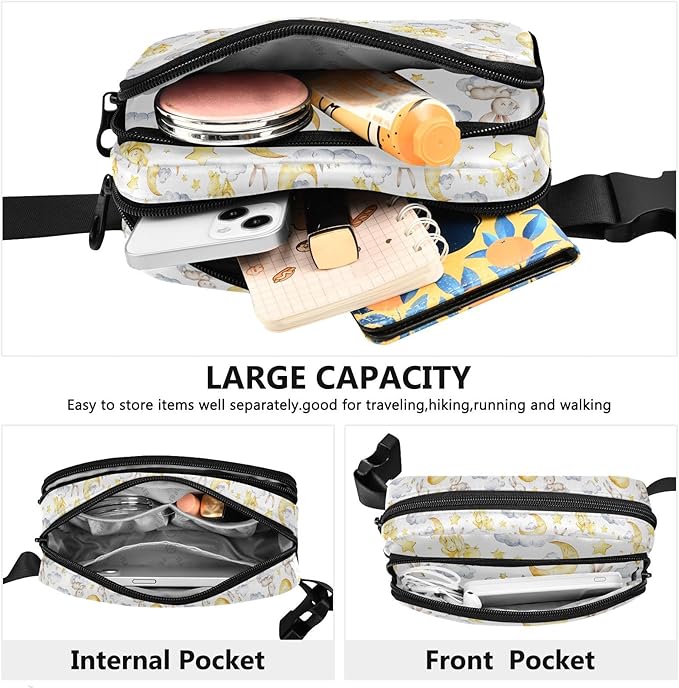 Kawaii Bunnies Clouds Moon Fanny Pack for Women Men Water Resistant Fashion Waist Packs with Adjustable Strap Belt Bag for Travel Workout Jogging Hiking 21219515