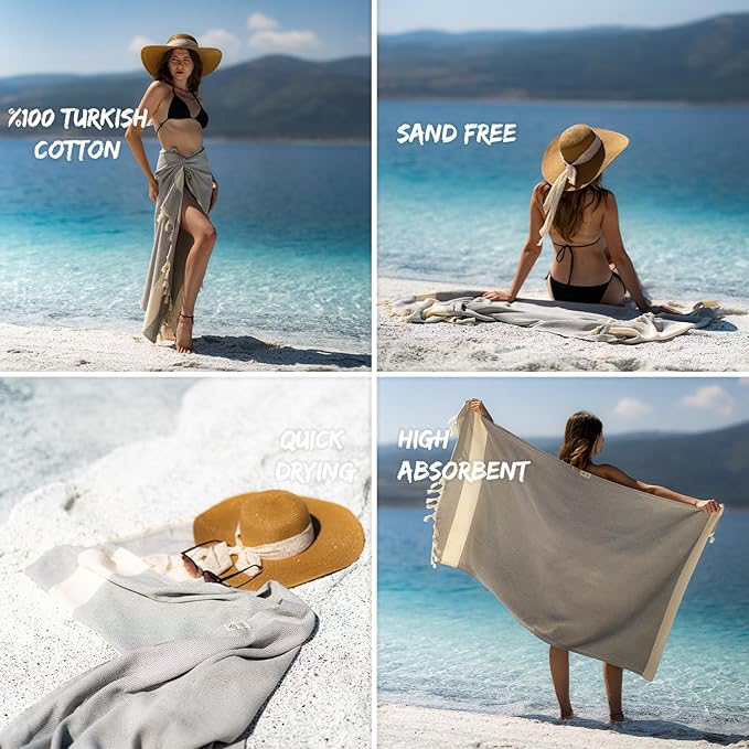 Turkish Beach Towel Oversized Clearance XL 40x71- Sand Free - 100% Cotton Soft Quick Dry - Extra Large Blanket Travel and Pool Towels for Adults- Cloud Sandproof, Beach Essentials for Women