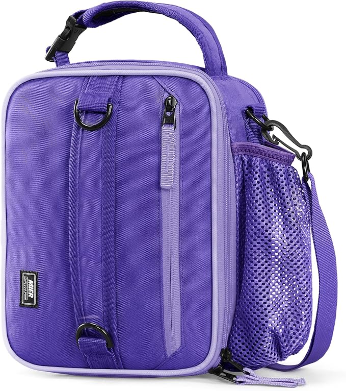 MIER Expandable Lunch Bag Insulated Lunch Box for Men to Work Travel Portable Lunchbox Bags with Shoulder Strap and Water Bottle Holder，Light Purple