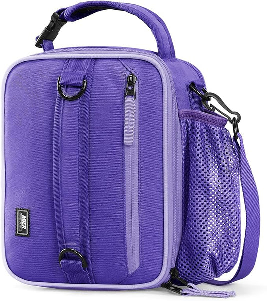 MIER Expandable Lunch Bag Insulated Lunch Box for Men to Work Travel Portable Lunchbox Bags with Shoulder Strap and Water Bottle Holder，Light Purple