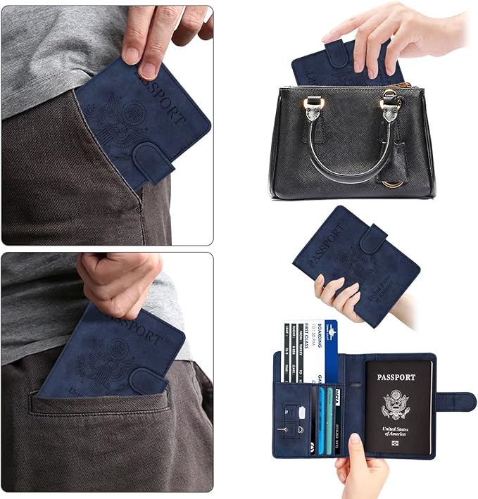 WALNEW Passport Holder Cover Case RFID Passport Travel Wallet, Navy Blue
