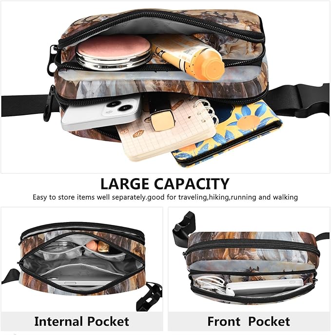 Horses Running in The Desert Fanny Pack for Women Men Water Resistant Fashion Waist Packs with Adjustable Strap Belt Bag for Travel Workout Jogging Hiking 21220110