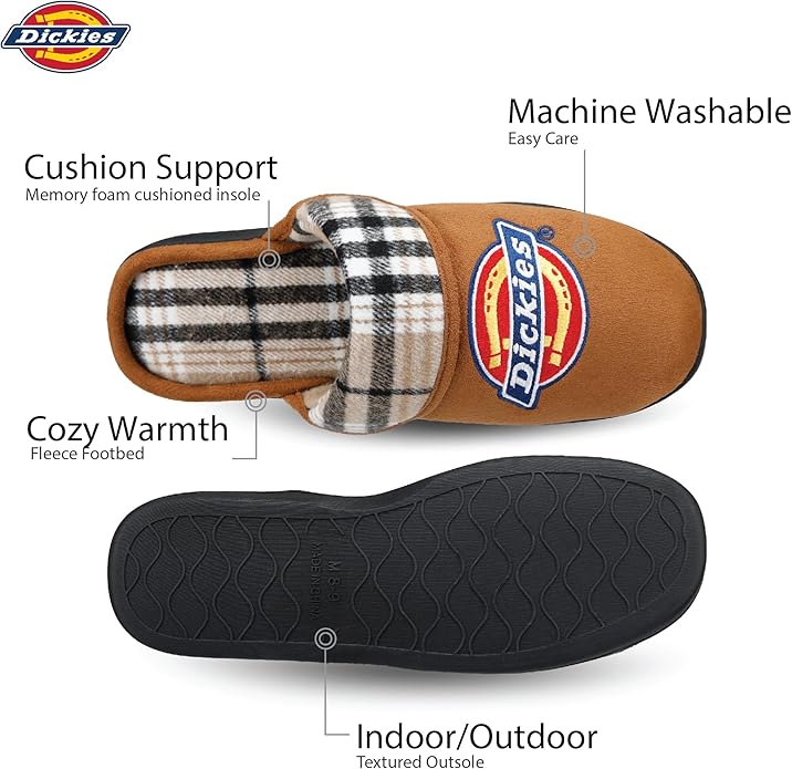 Dickies Men's Slide-on Memory Foam Scuff Slipper With Embroidered Logo - Indoor/Outdoor Sole
