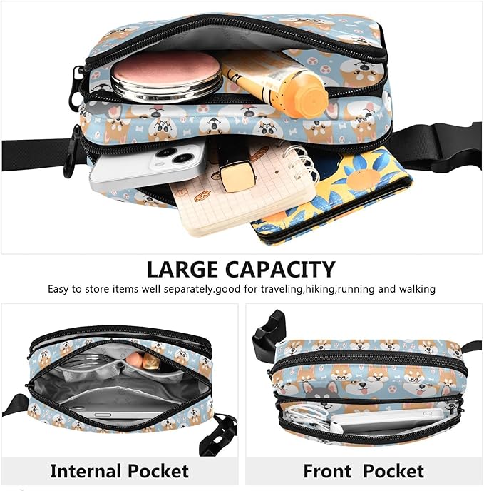 Kawaii Shiba Inu Dog Fanny Pack for Women Men Water Resistant Fashion Waist Packs with Adjustable Strap Belt Bag for Travel Workout Jogging Hiking 21219127