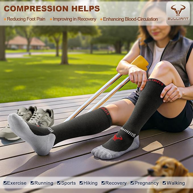 BULLIANT Compression Socks 3Pairs-15-20mmHg Circulation Support Men Women Hiking Sports Recovery-Upgraded Wicking Tech