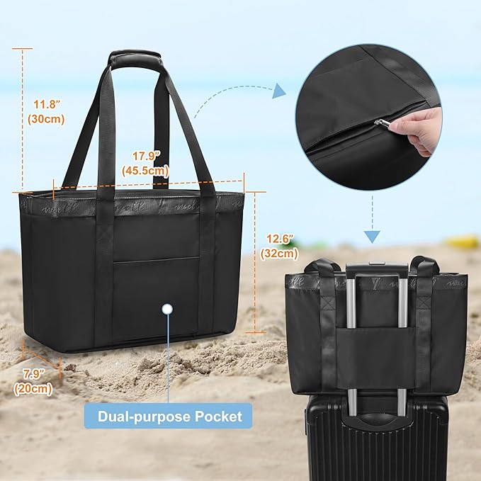 Yarwo Beach Bag for Women, Sandproof Swim Tote Bag with Cooler Compartment and Wet & Dry Pockets for Pool Cruise Vacation