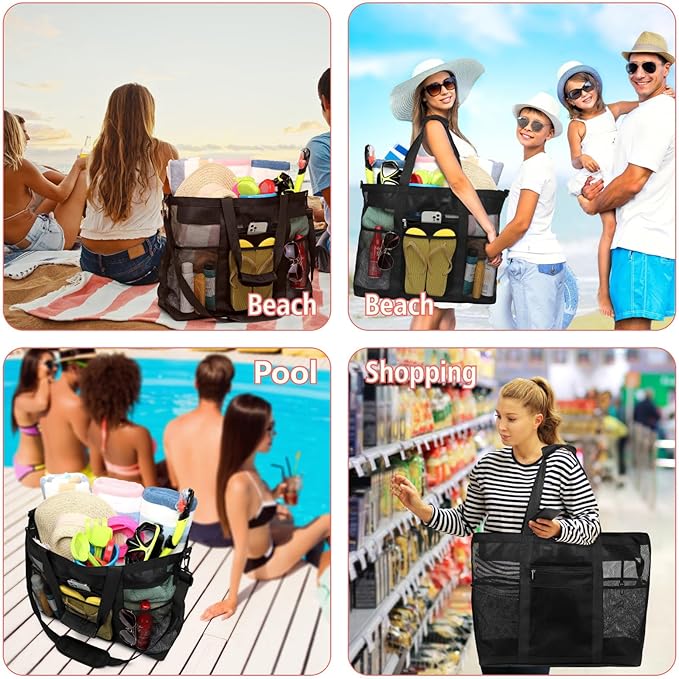 F-color Mesh Beach Bag Family - Large Tote Bag for Cruise Pool Toys Beach Vacation Essentials