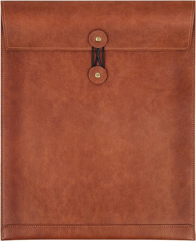 Brown PU Leather File Folder for Documents,Important Document Folder with String Tie,Laptop Sleeve Notebook Case,Leather File Organizer,A4 Envelopes Filing Folder